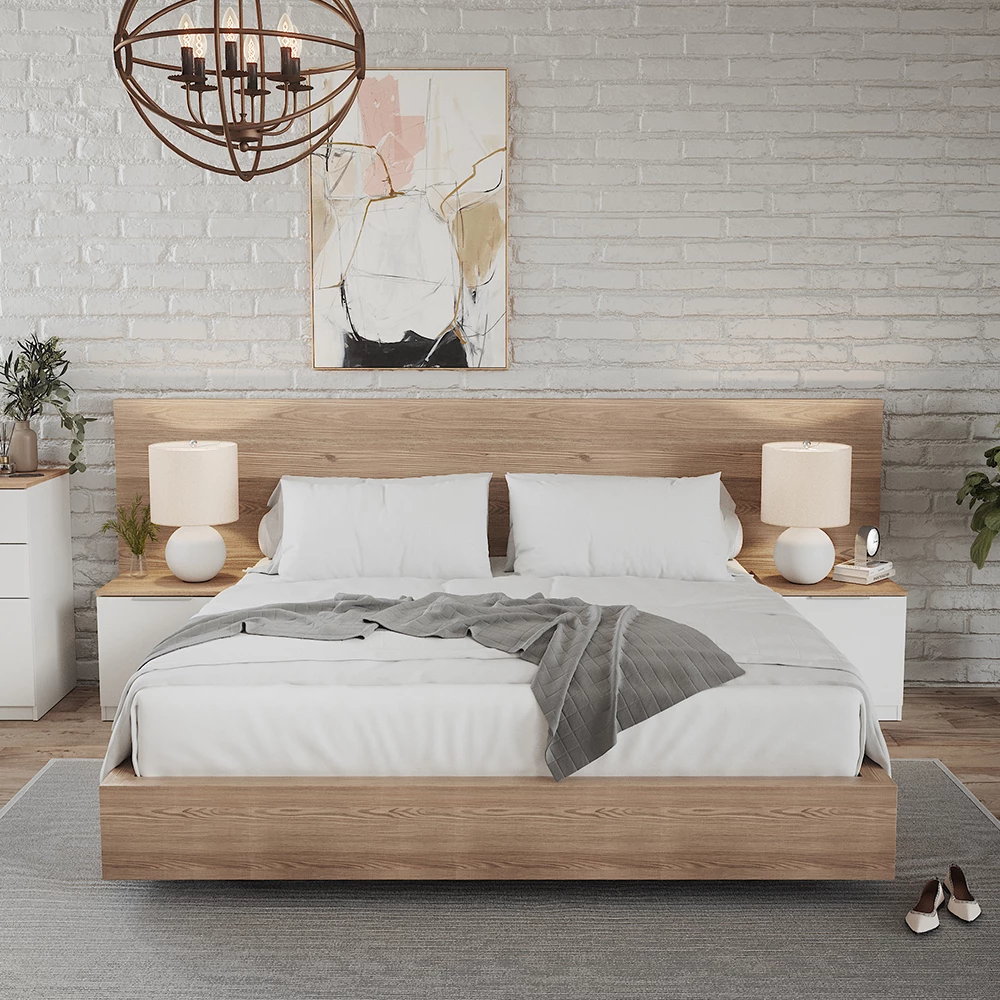 Nachttisch in Weiß/Sonoma, dargestellt im Ambiente mit Dekoration