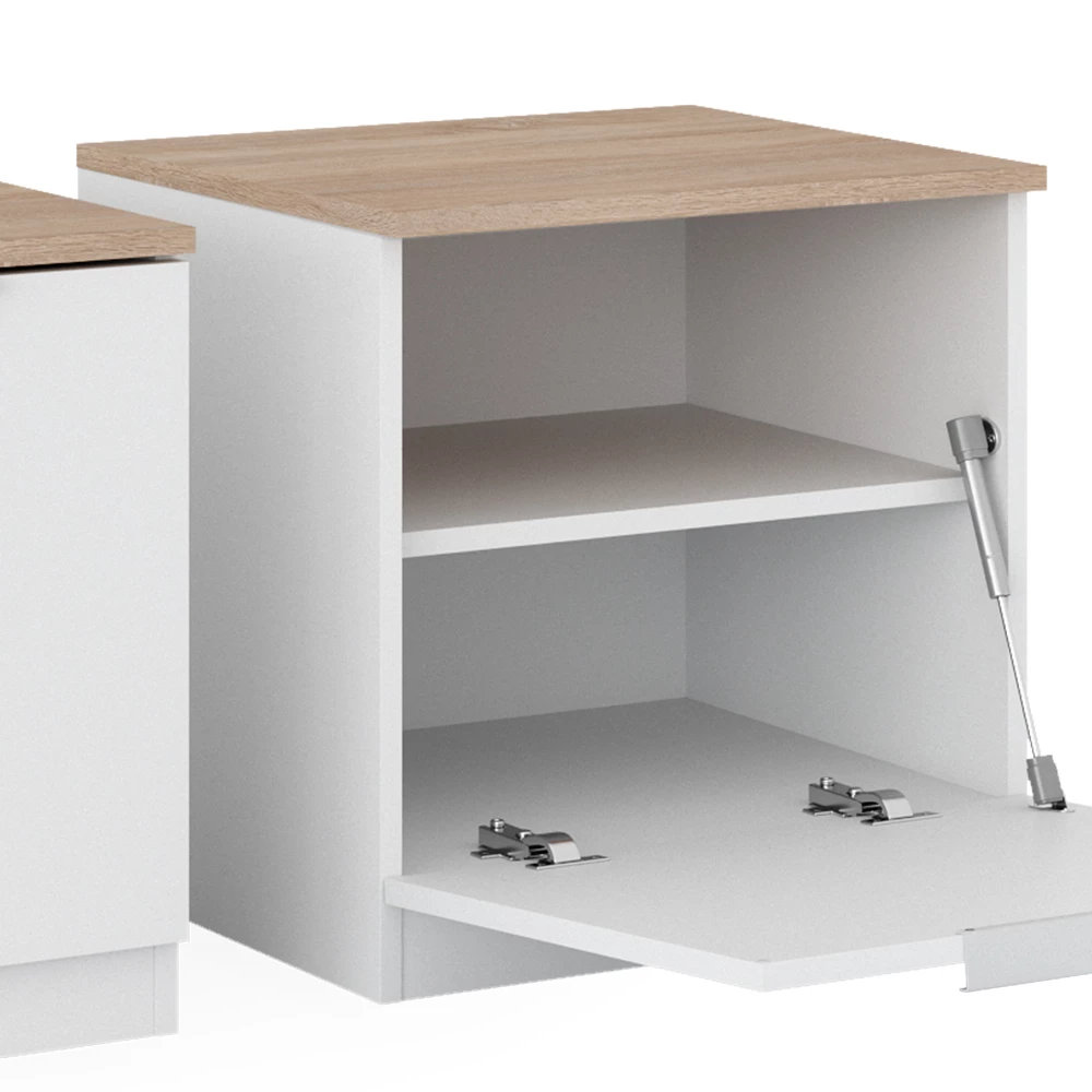 Nahaufnahme von Nachttisch in Weiß/Sonoma, zeigt Design- und Oberflächendetails