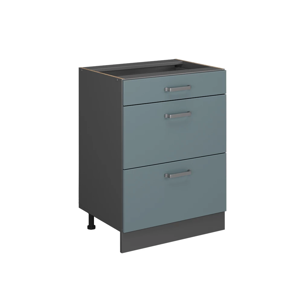 Dulap de bază de bucătărie Vicco "R-Line", albastru-gri/antracit, 60 cm cu sertare, fără blat
