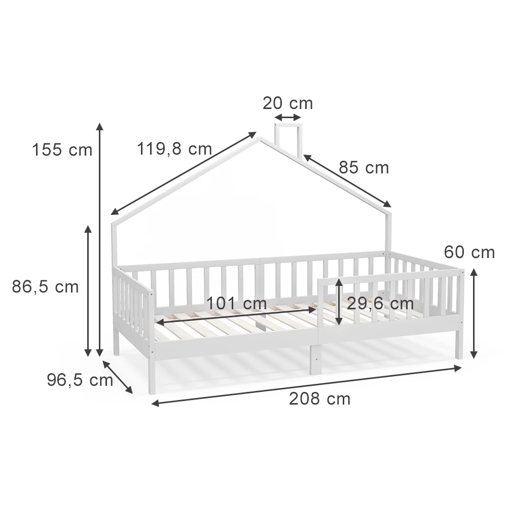 Vitalispa Letto montessori bambini Bianco 90x200 cm, Justus