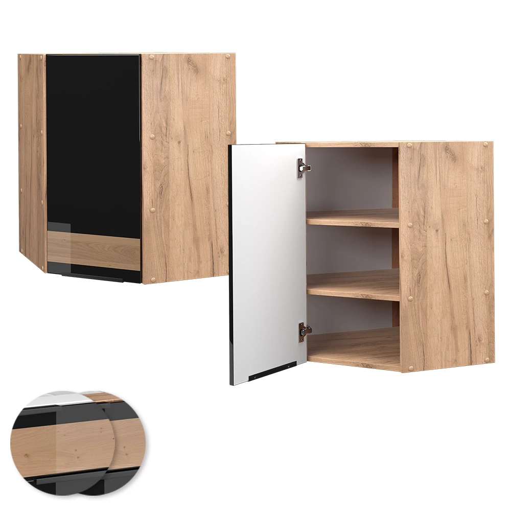 Vicco Mobile angolare da cucina Rovere nero lucido 57 cm, Fame-Line