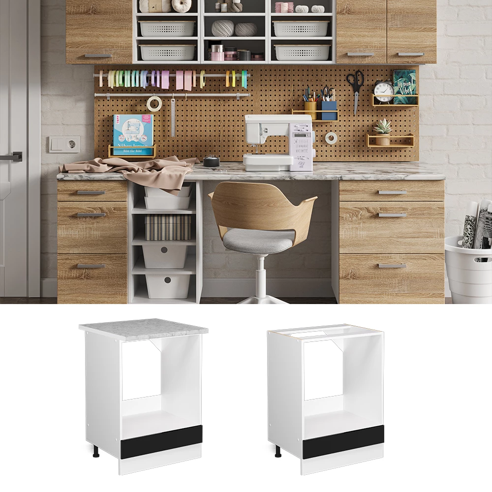 Meuble bas universel en Noir Haute brillance sur fond blanc