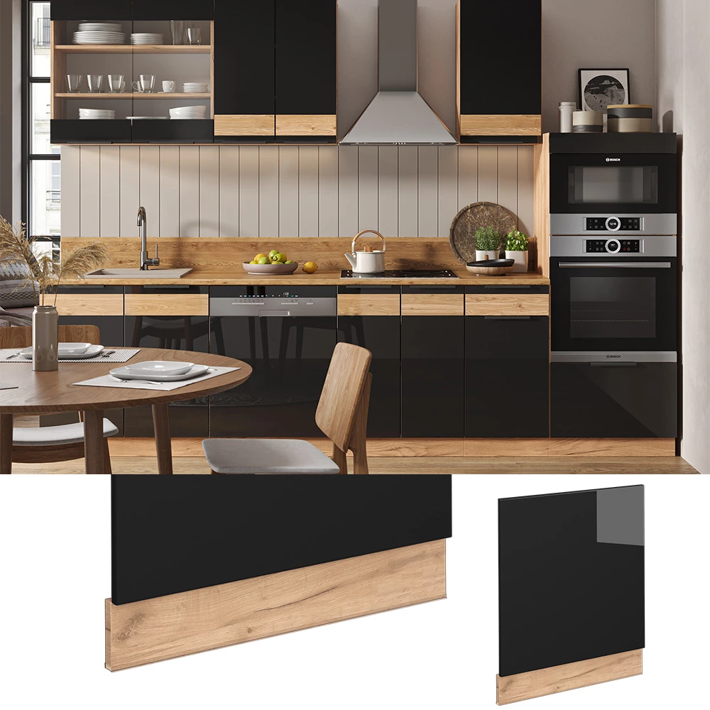 Vicco Frontblende Schwarz Eiche hochglanz 60 cm ohne Arbeitsplatte, Fame-Line