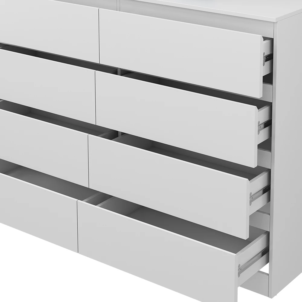 Nahaufnahme von Kommode in Weiß, zeigt Design- und Oberflächendetails
