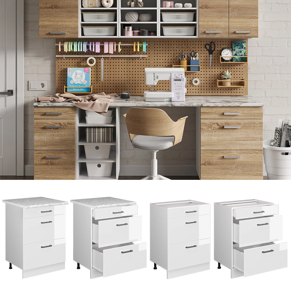 Meuble bas universel en Blanc Haute brillance sur fond blanc