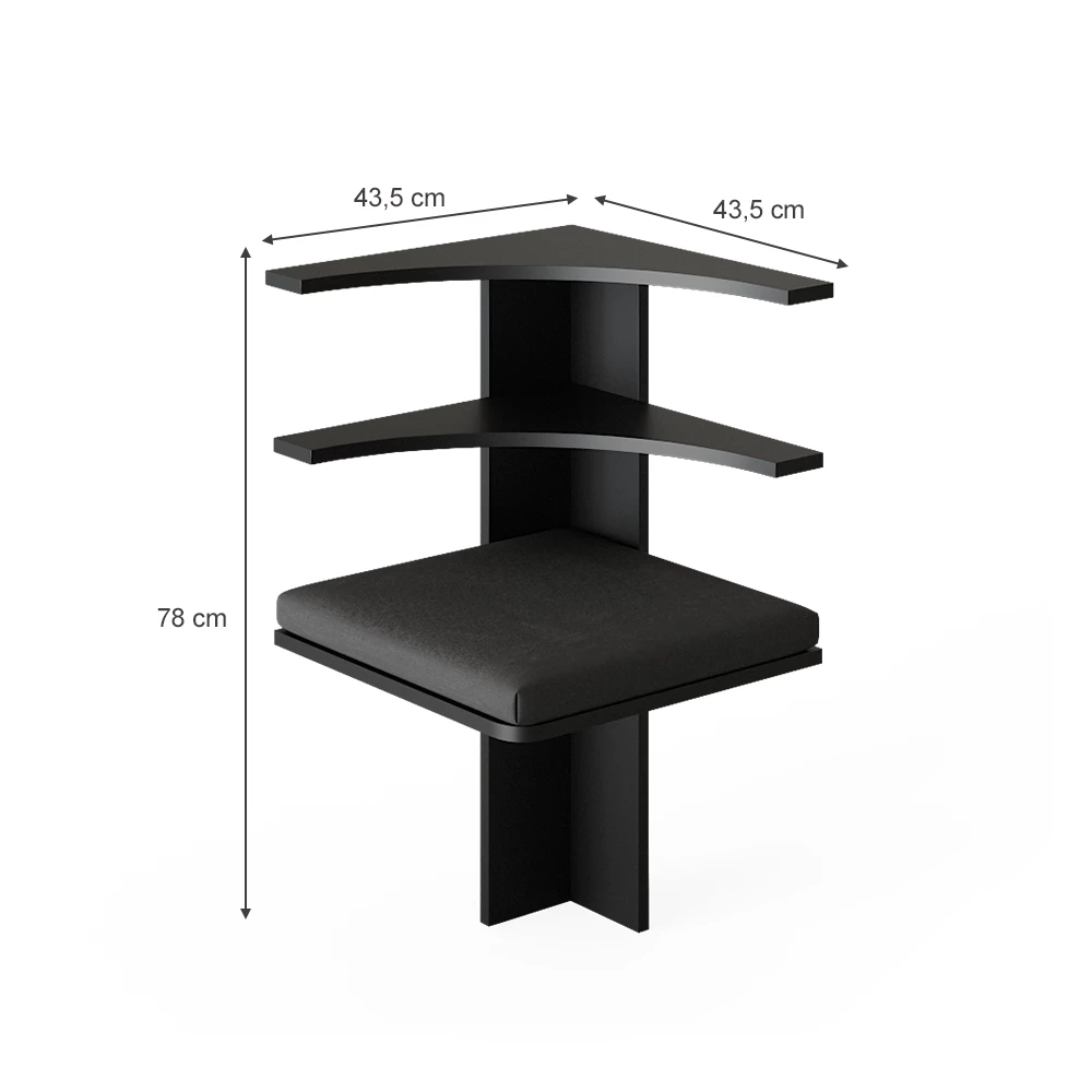 Esszimmer-Eckbank in Schwarz auf weißem Hintergrund mit sichtbaren Maßen. Produktbezeichnung: livinity® Esszimmer-Eckbank Schwarz 43.5 x 43.5 cm, Roman
