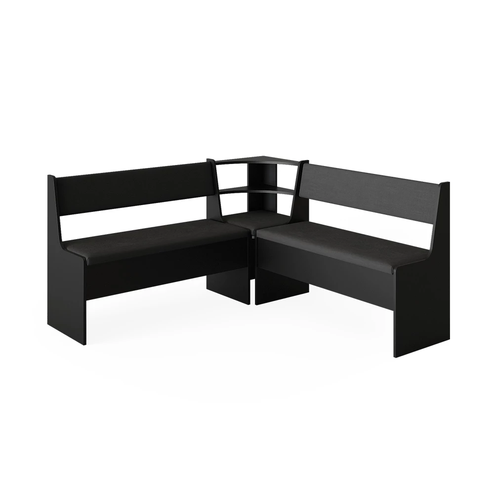 Esszimmer-Eckbank in Schwarz auf weißem Hintergrund mit dekorativen Elementen. Produktbezeichnung: livinity® Esszimmer-Eckbank Schwarz 43.5 x 43.5 cm, Roman