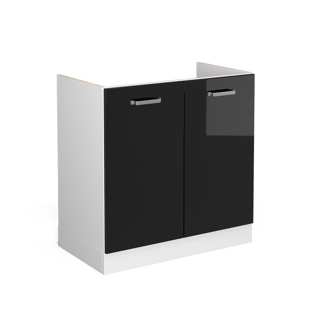 Vicco Spülenunterschrank "R-Line", Schwarz Hochglanz/Weiß, 80 cm ohne Arbeitsplatte