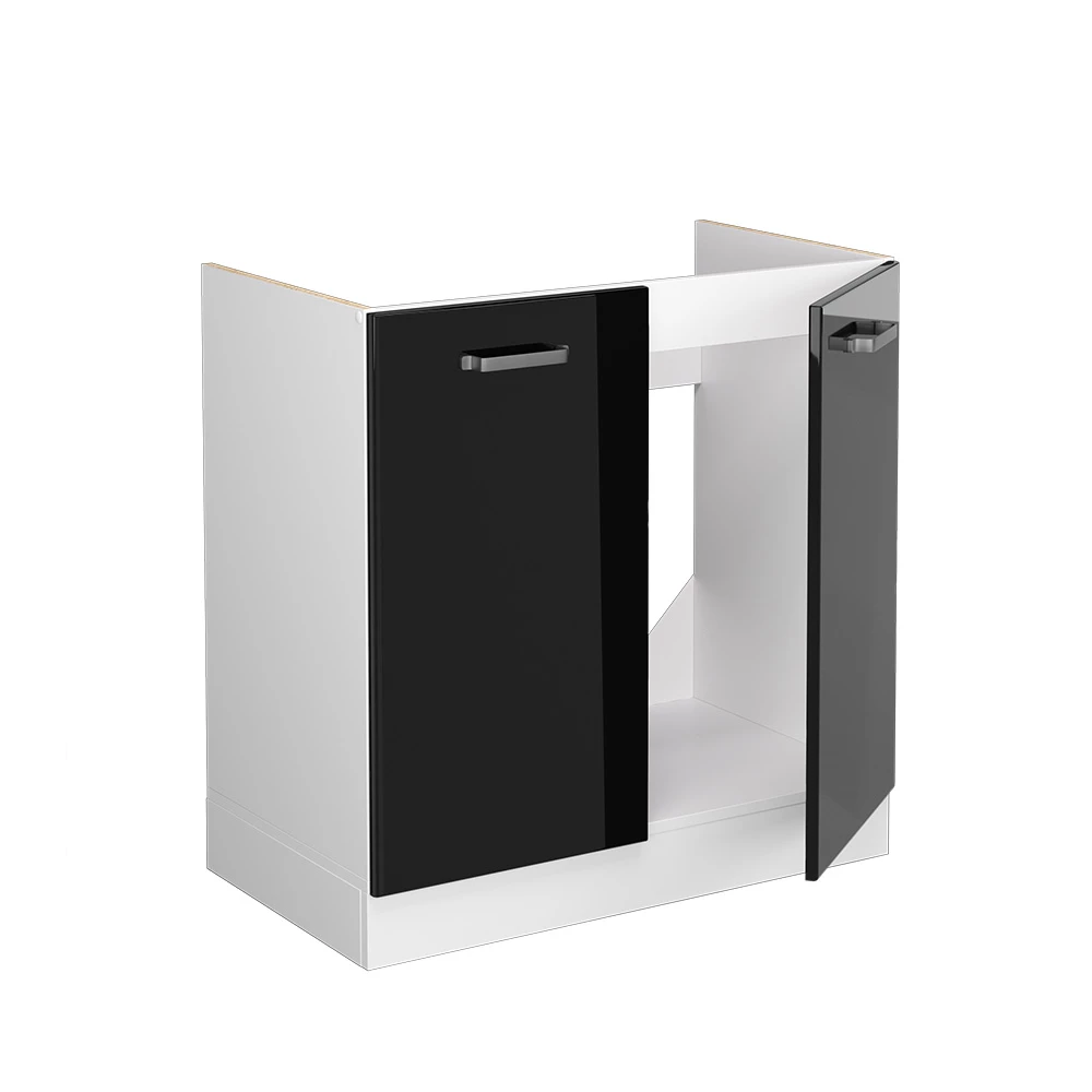 Vicco Spülenunterschrank "R-Line", Schwarz Hochglanz/Weiß, 80 cm ohne Arbeitsplatte
