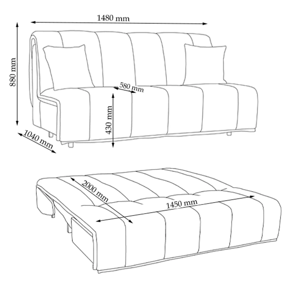 livinity® Sofa Dunkelgrau 148 cm mit Schlaffunktion, Malta