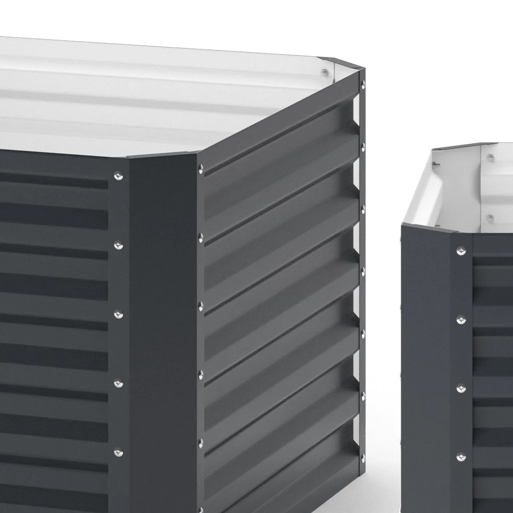 Nahaufnahme von Hochbeet in Anthrazit, zeigt Design- und Oberflächendetails