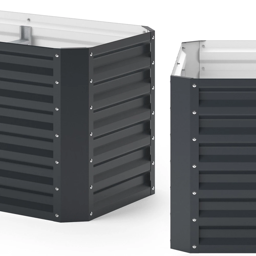 Nahaufnahme von Hochbeet in Anthrazit, zeigt Design- und Oberflächendetails