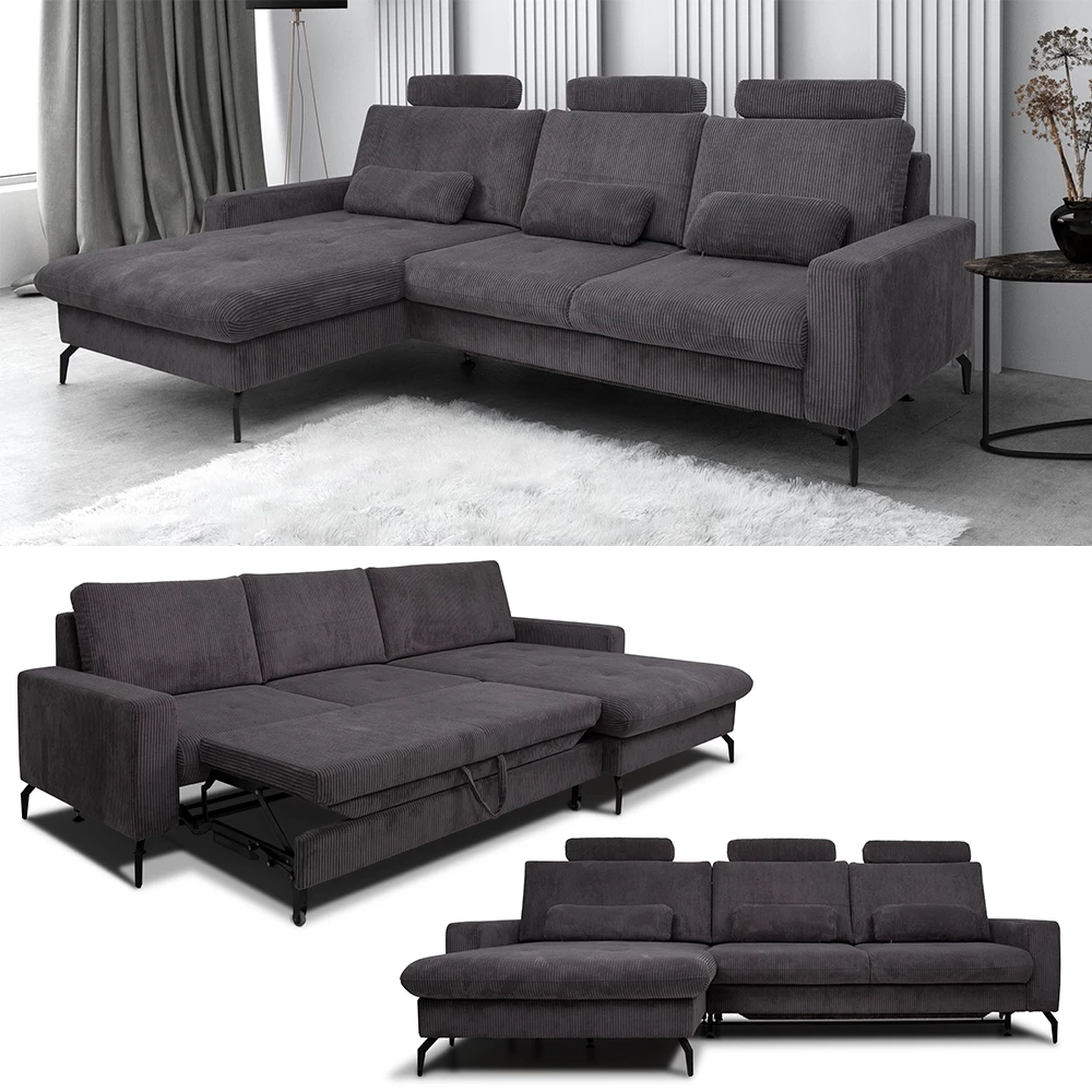 Sofa L Form in Anthrazit auf weißem Hintergrund