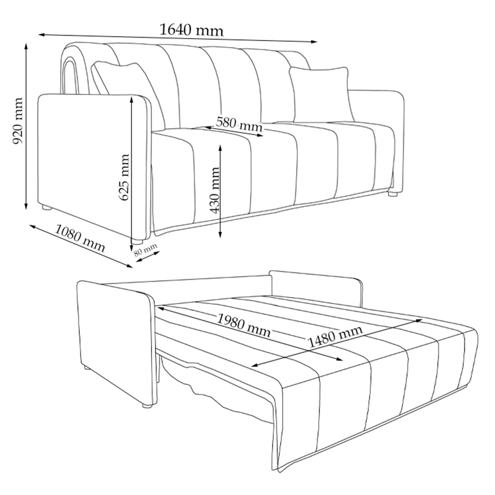 livinity® Sofa Braun 164 cm mit Schlaffunktion, Brig