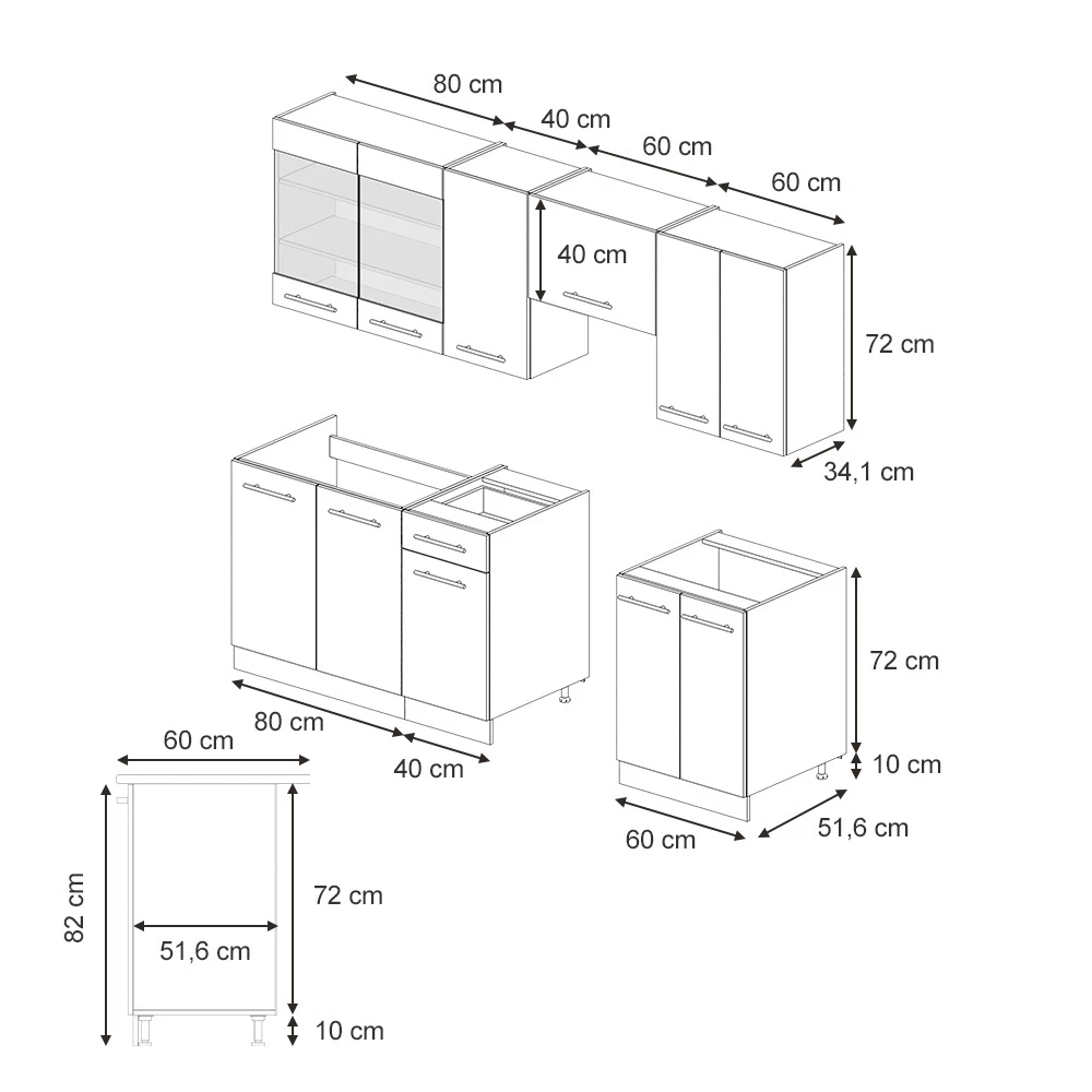 Vicco Küchenschränke Grün-Gold Landhaus/Weiß 240 cm , AP Eiche, Fame-Line