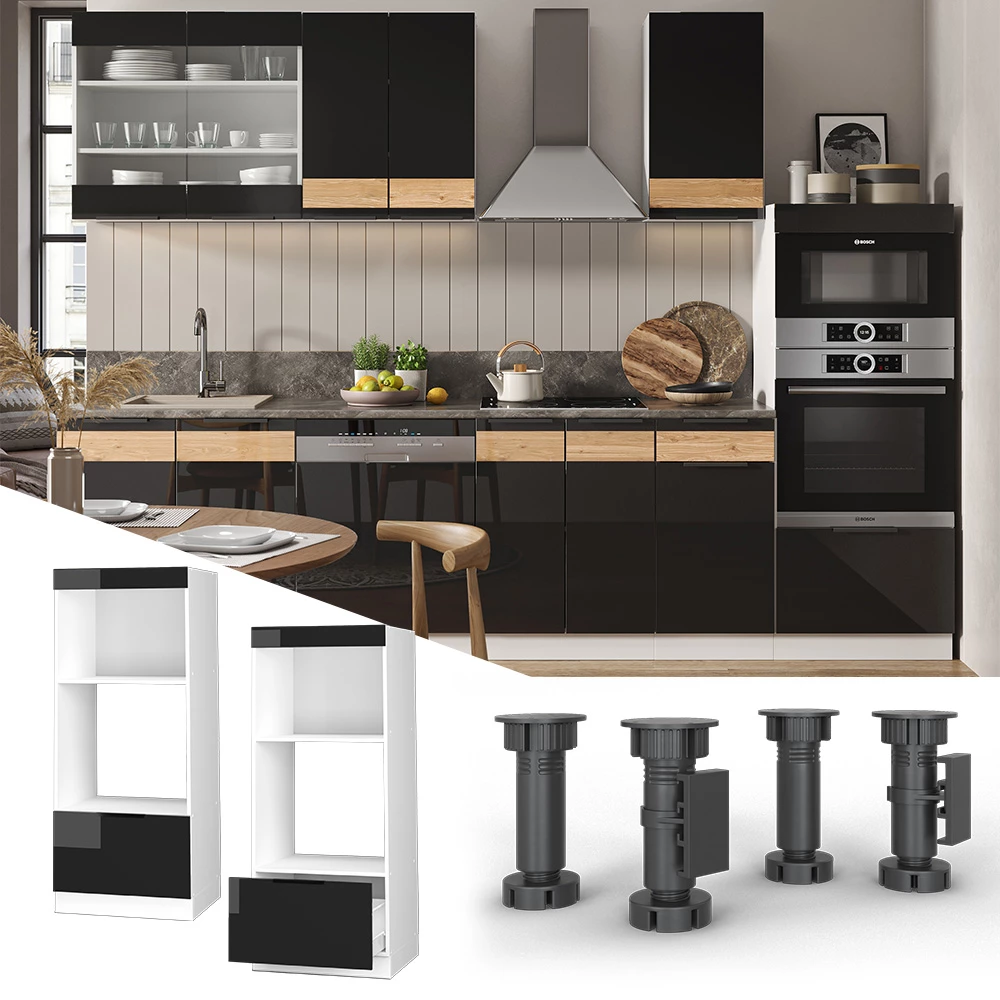 Vicco Küchenschränke Schwarz Eiche hochglanz 60 cm offen, Fame-Line