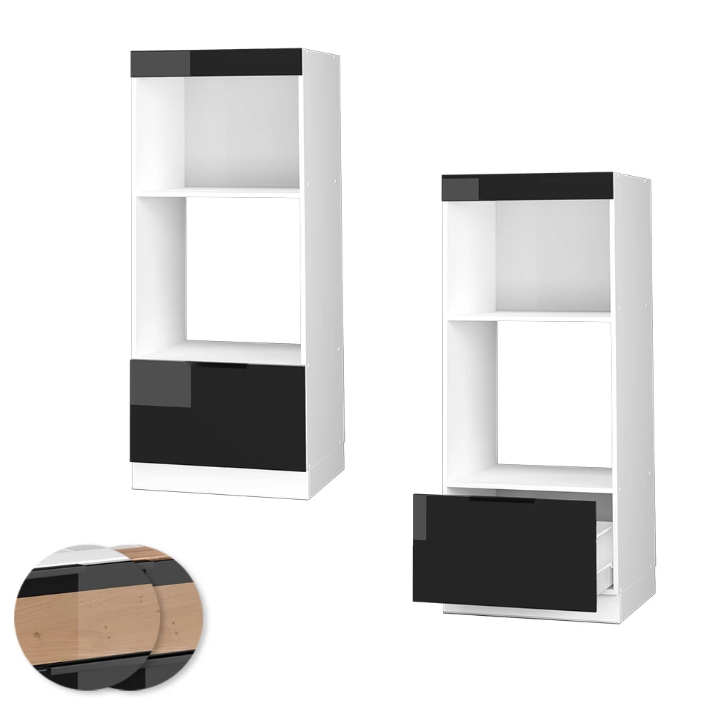 Vicco Küchenschränke Schwarz Eiche hochglanz 60 cm offen, Fame-Line