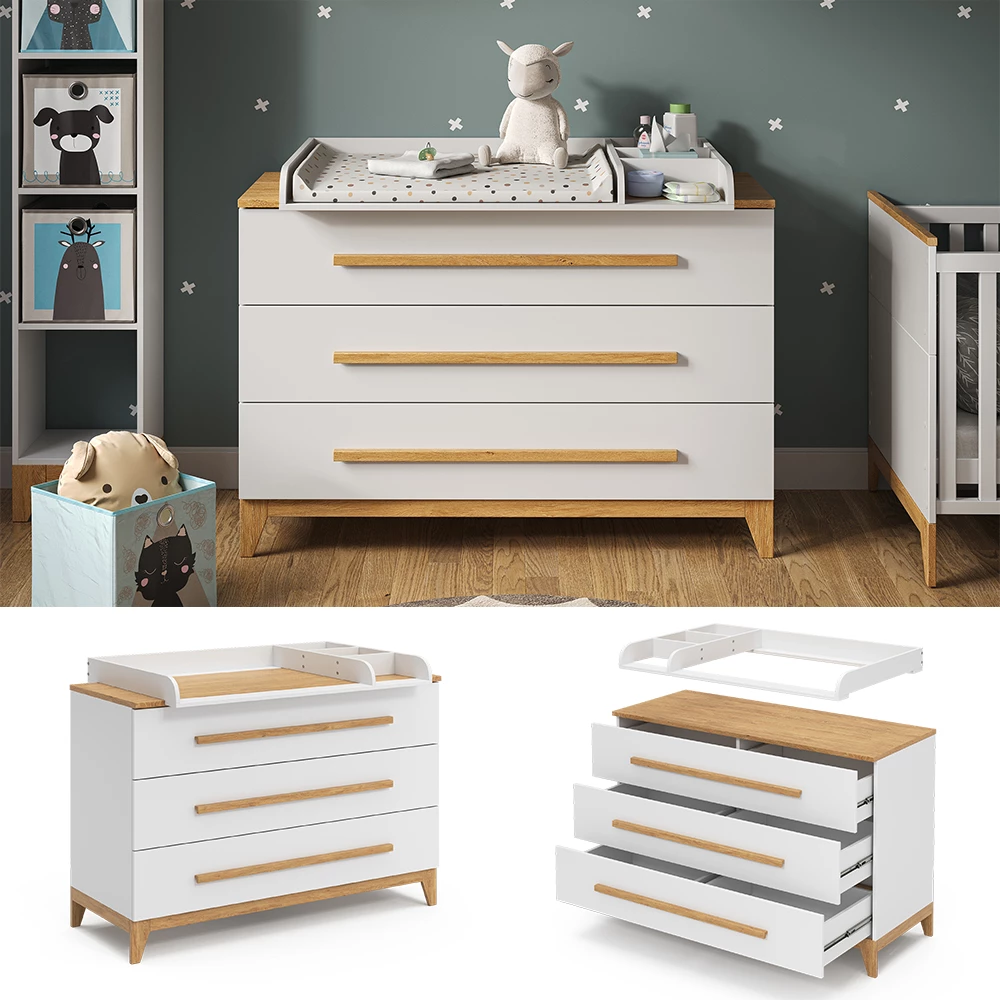 Vitalispa Changing dresser White 133 x 98 cm XL with 3 drawers Malia