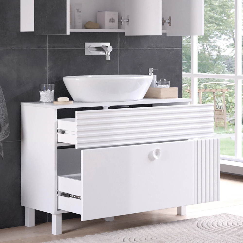 Vicco Waschbeckenunterschrank "Sola", Weiß, 100.2 x 72.4 cm mit 2 Schubladen