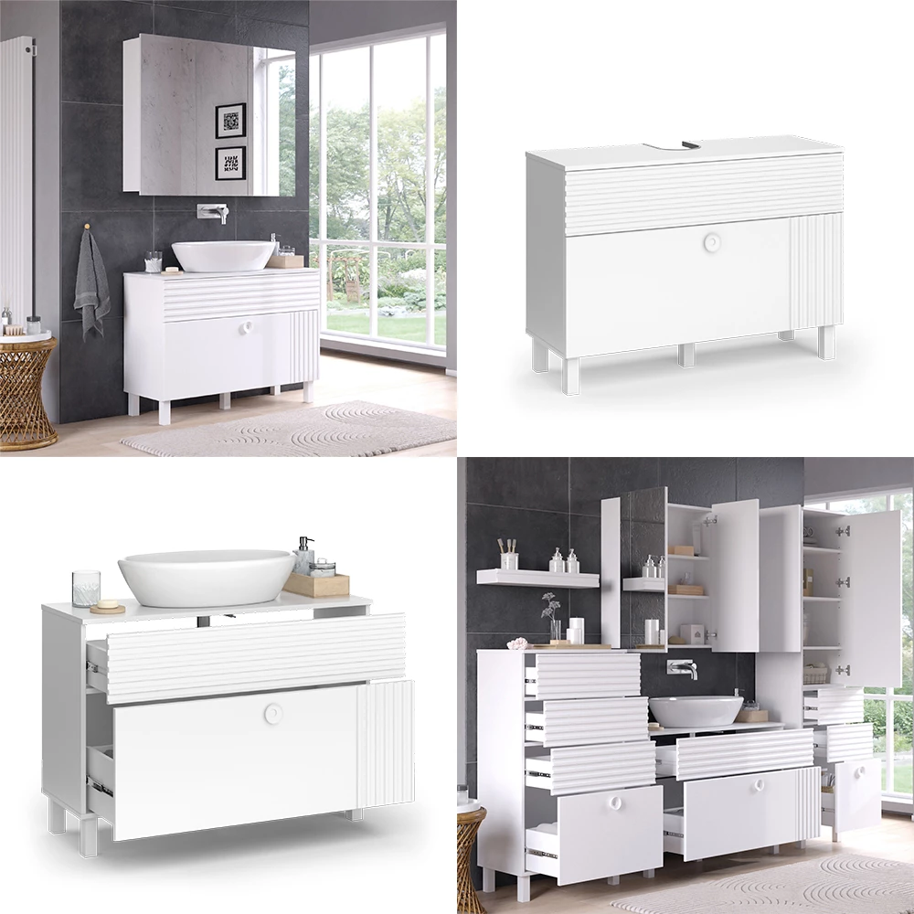 Vicco Waschbeckenunterschrank "Sola", Weiß, 100.2 x 72.4 cm mit 2 Schubladen