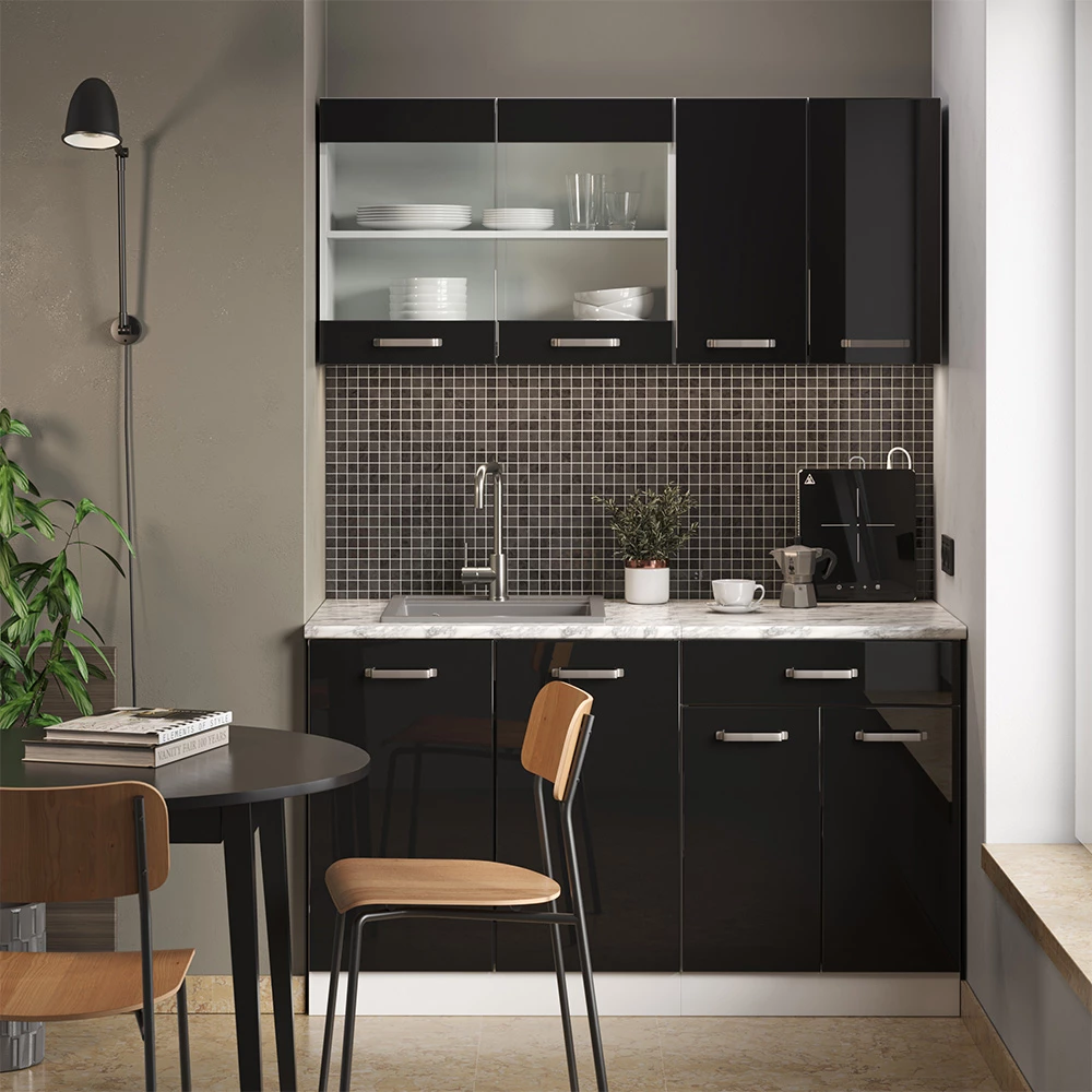 Mobile sottotetto in Rovere nero lucido/bianco su sfondo bianco