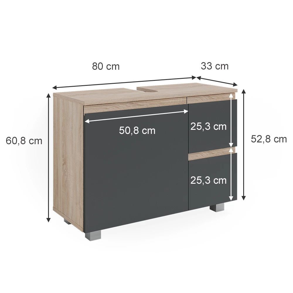 Vicco Waschbeckenunterschrank Anthrazit 80 x 60.8 cm, J-Shape