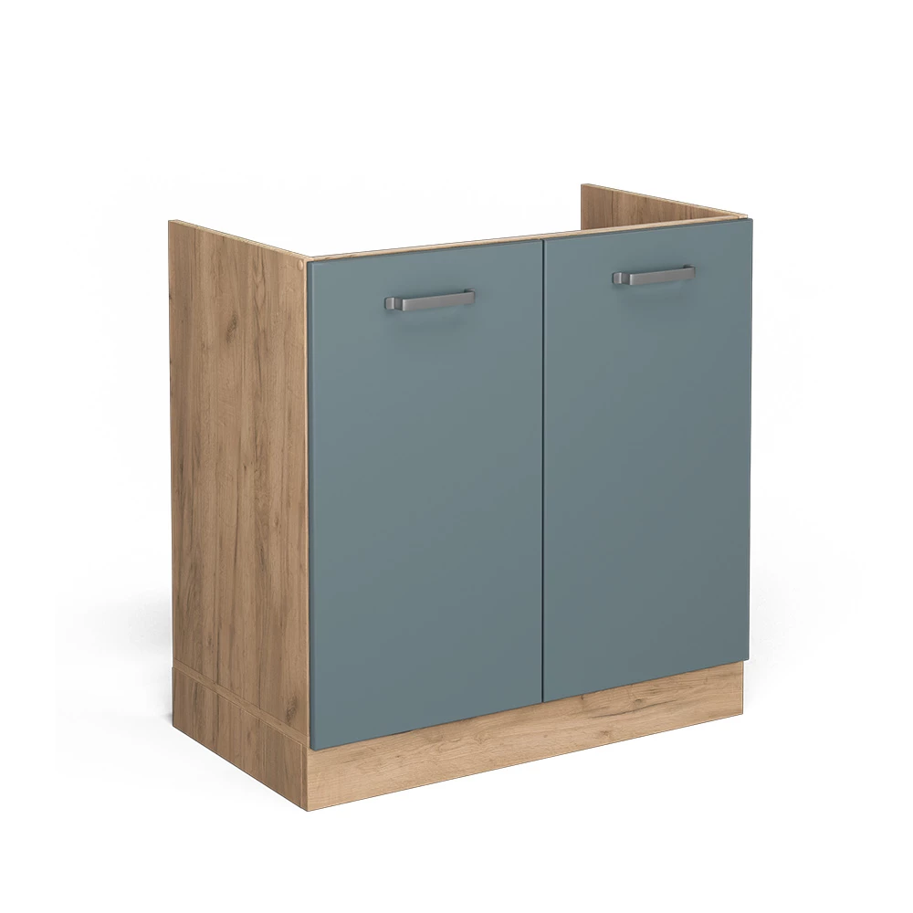 Vicco Spülenunterschrank "R-Line", Blau-Grau/Goldkraft Eiche, 80 cm ohne Arbeitsplatte
