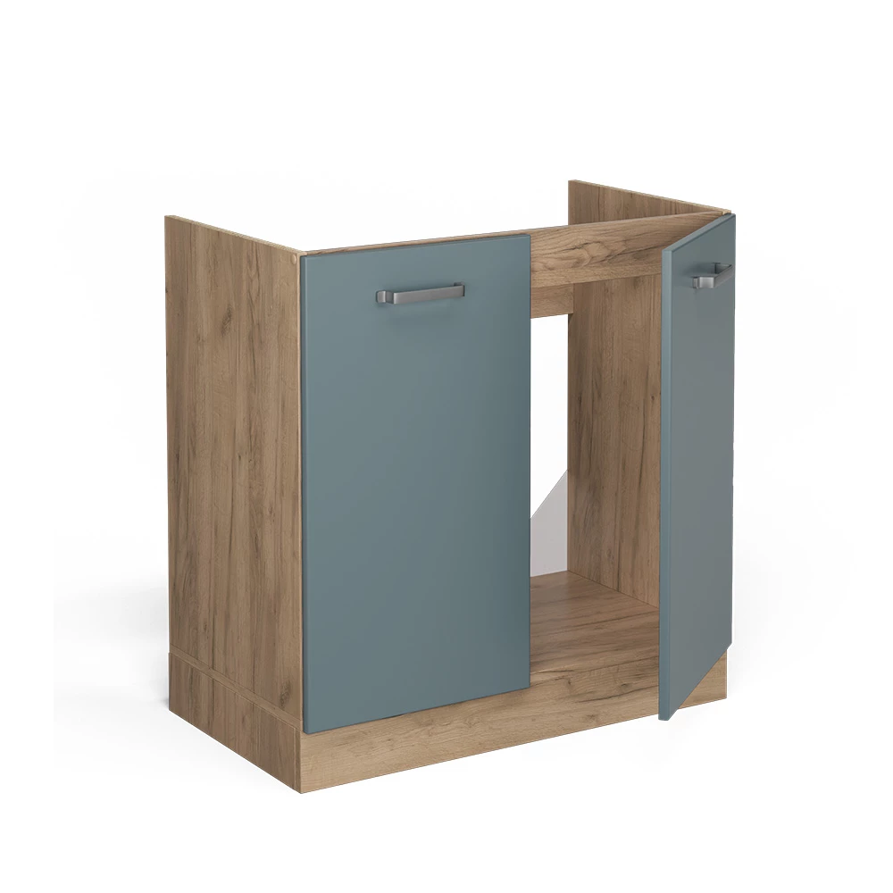 Vicco Spülenunterschrank "R-Line", Blau-Grau/Goldkraft Eiche, 80 cm ohne Arbeitsplatte