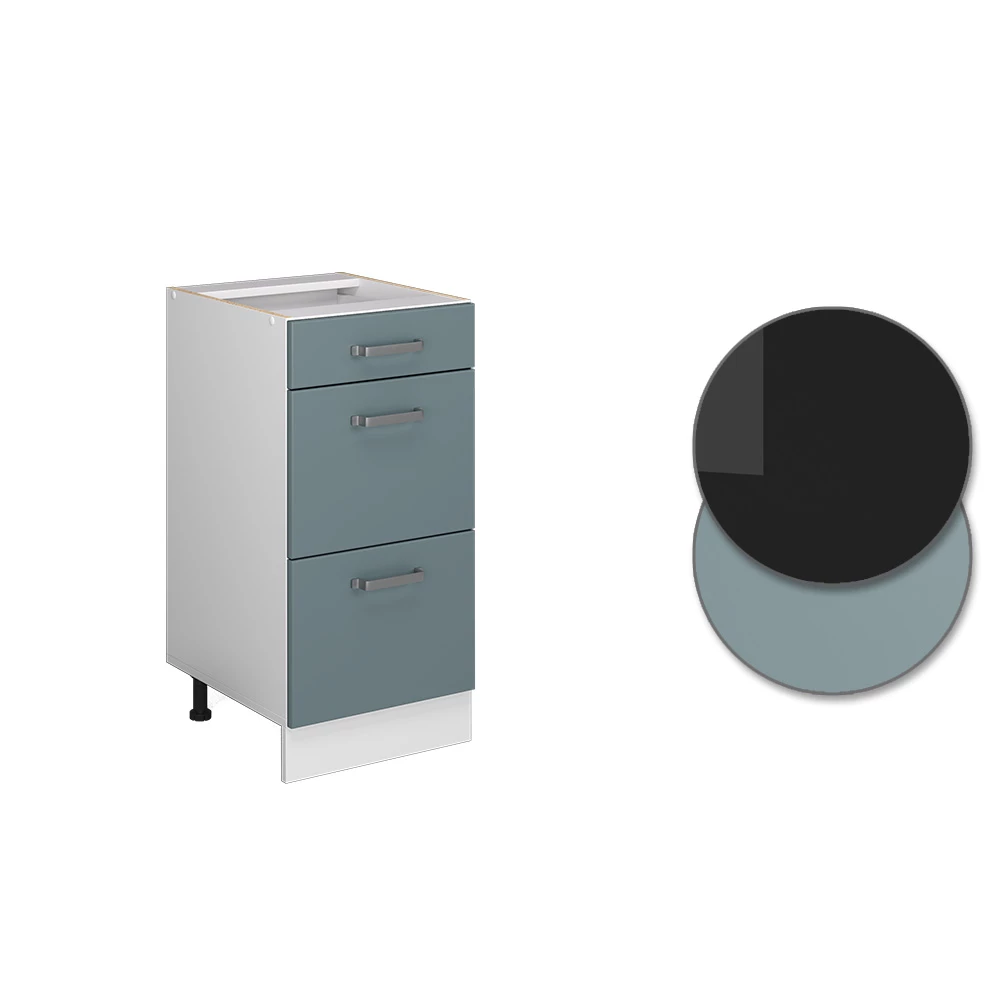 Vicco Küchenunterschrank "R-Line", Blau-Grau/Weiß, 40 cm mit Schubladen, ohne Arbeitsplatte
