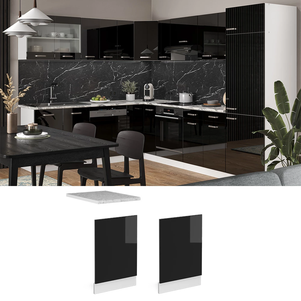 Vicco Frontblende "R-Line", Schwarz Hochglanz/Weiß, 45 cm ohne Arbeitsplatte