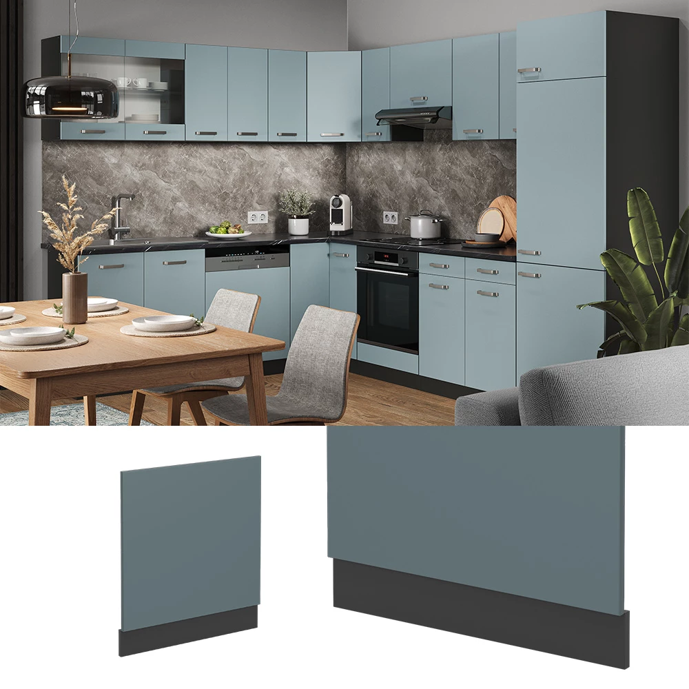 Vicco Frontblende "R-Line", Blau-Grau/Anthrazit, 60 cm ohne Arbeitsplatte