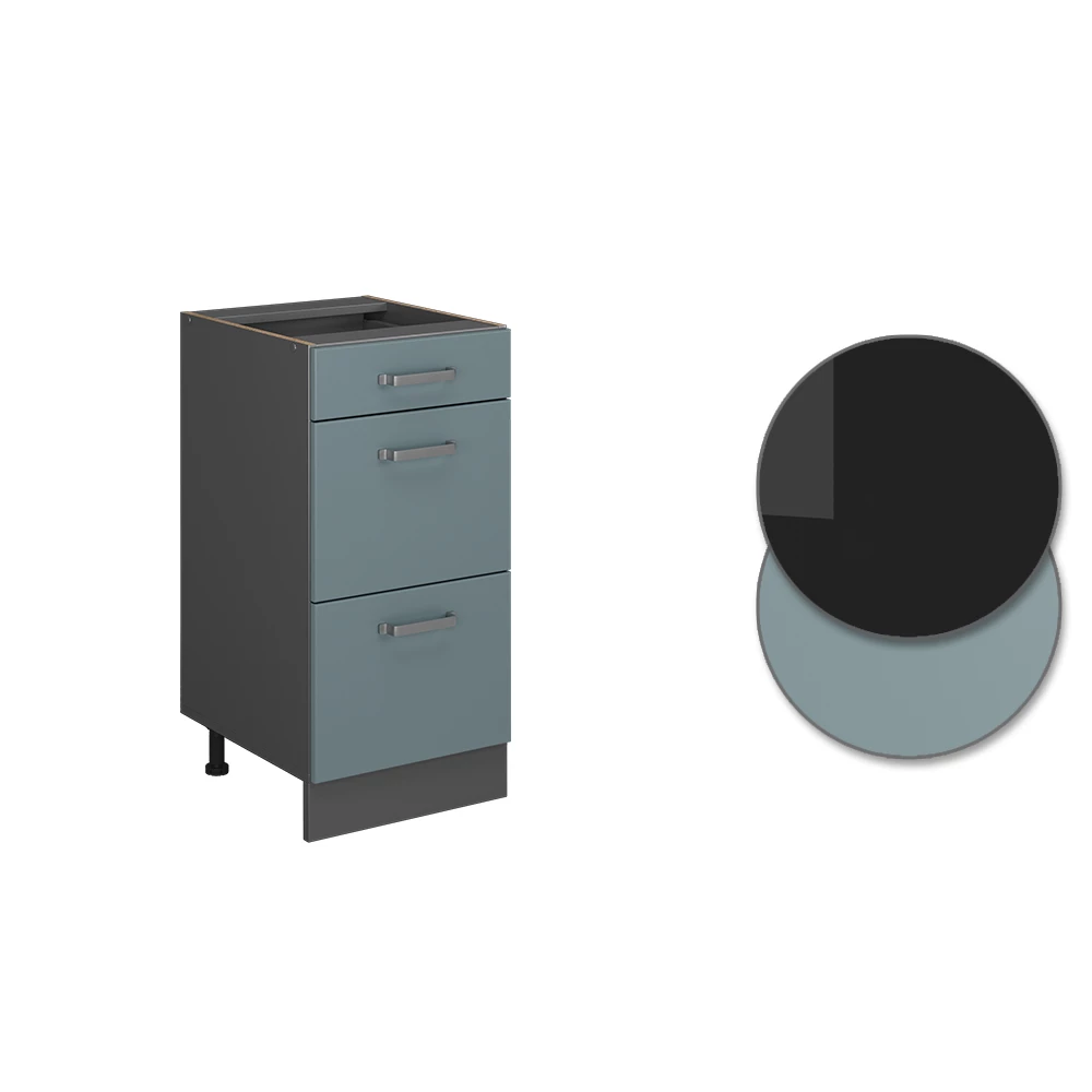 Close-up van Keukenonderkast in Blauw-grijs, met ontwerp- en oppervlakte-details