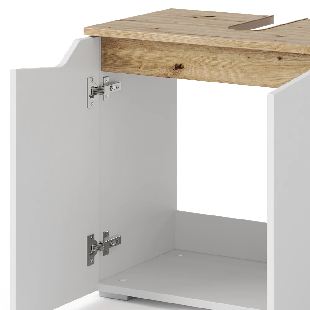 Vicco mobile sottolavabo per bagno "Marelle", Bianco/Rovere artigianale, 60 x 57.5 cm con 2 porte