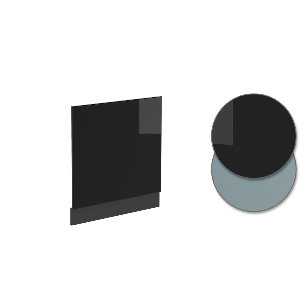 Nahaufnahme von Frontblende in Schwarz Hochglanz, zeigt Design- und Oberflächendetails