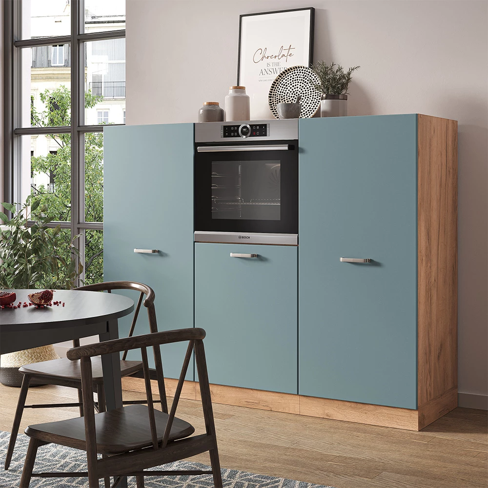 Vicco Cucine componibili piccole "R-line", Grigio-blu/Quercia dorata, 180 cm senza piano di lavoro