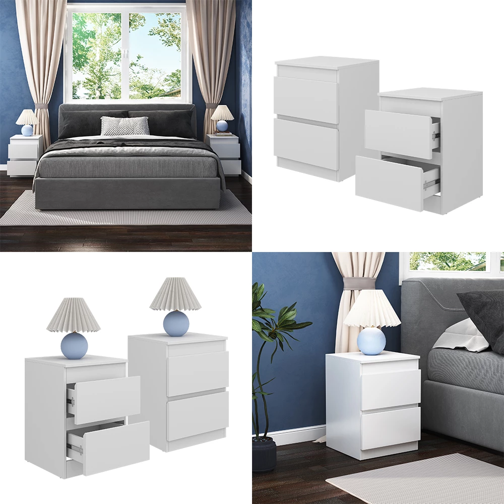 livinity® Nachttisch Weiß 40 x 55 cm 2er Set, Calisto