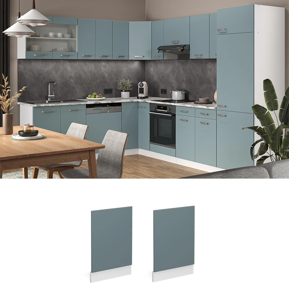 Vicco Frontblende R-Line, Geschirrspüler Fronttür, Blau-Grau/Weiß, 45 cm ohne Arbeitsplatte
