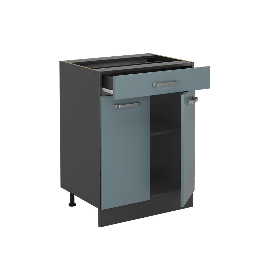 Vicco Küchenunterschrank "R-Line", Blau-Grau, 60 cm mit Schublade, ohne Arbeitsplatte
