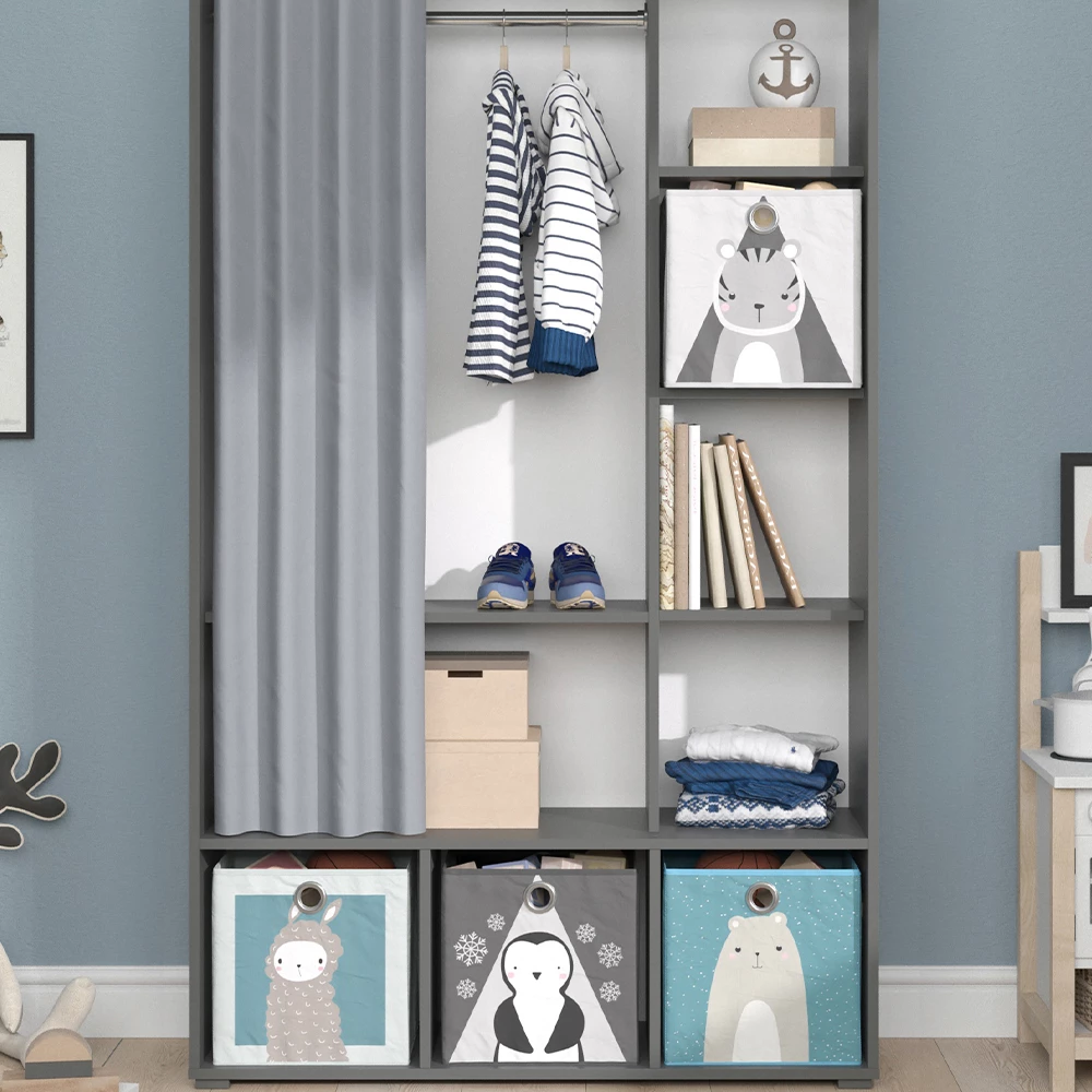 Cassetta Portagiocattoli VERONLY Con Coperchio, Pieghevole, Tessuto Oxford Grigio, Manici In Pelle