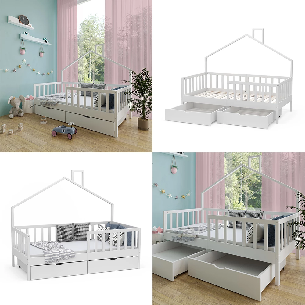 Vitalispa Lit de maison Blanc 80x160 cm 2 tiroirs, Justus