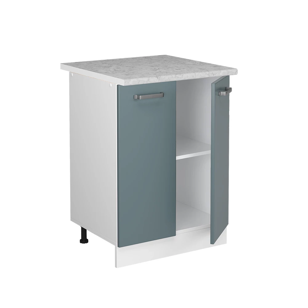 Vicco Küchenunterschrank R-Line, Küchenkommode, Blau-Grau/Weiß, 60 cm, AP Marmor