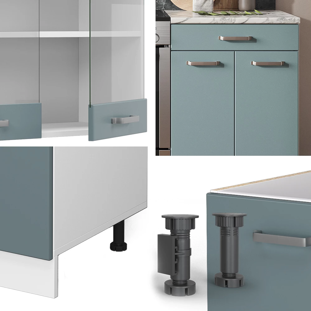 Vicco Küchenzeile "R-Line", Blau-Grau/Weiß, 200 cm ohne Arbeitsplatte