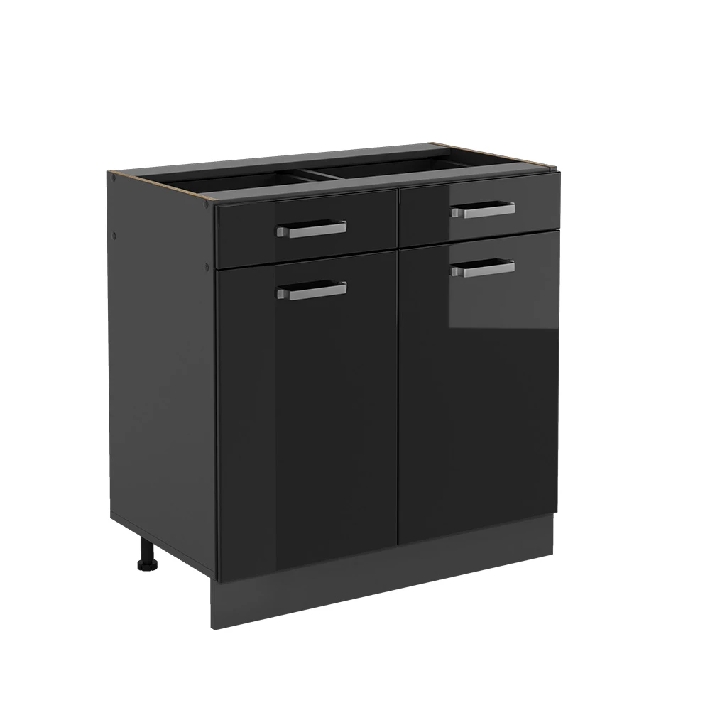 Vicco Küchenunterschrank "R-Line", Schwarz Hochglanz/Anthrazit, 80 cm ohne Arbeitsplatte