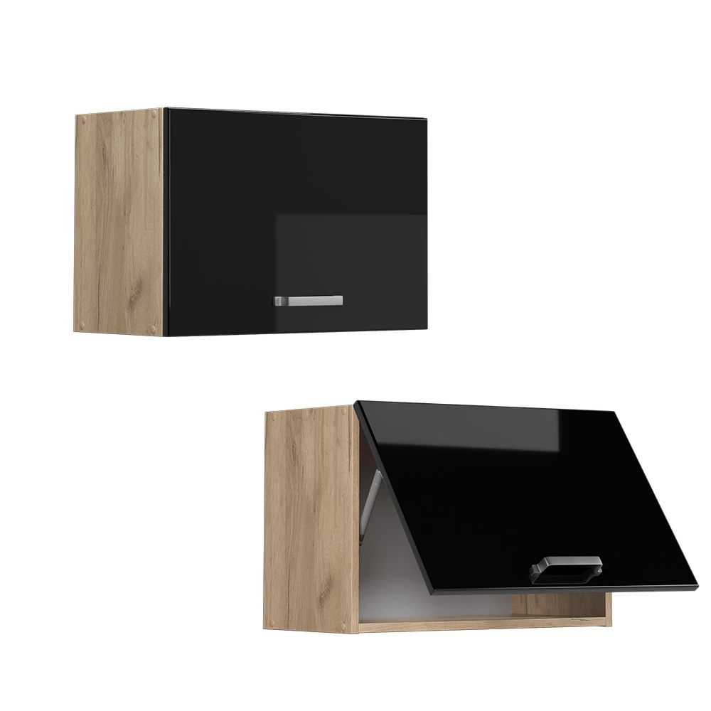 Vicco Hängeschrank "R-Line", Schwarz Hochglanz/Goldkraft Eiche, 60 cm Flach