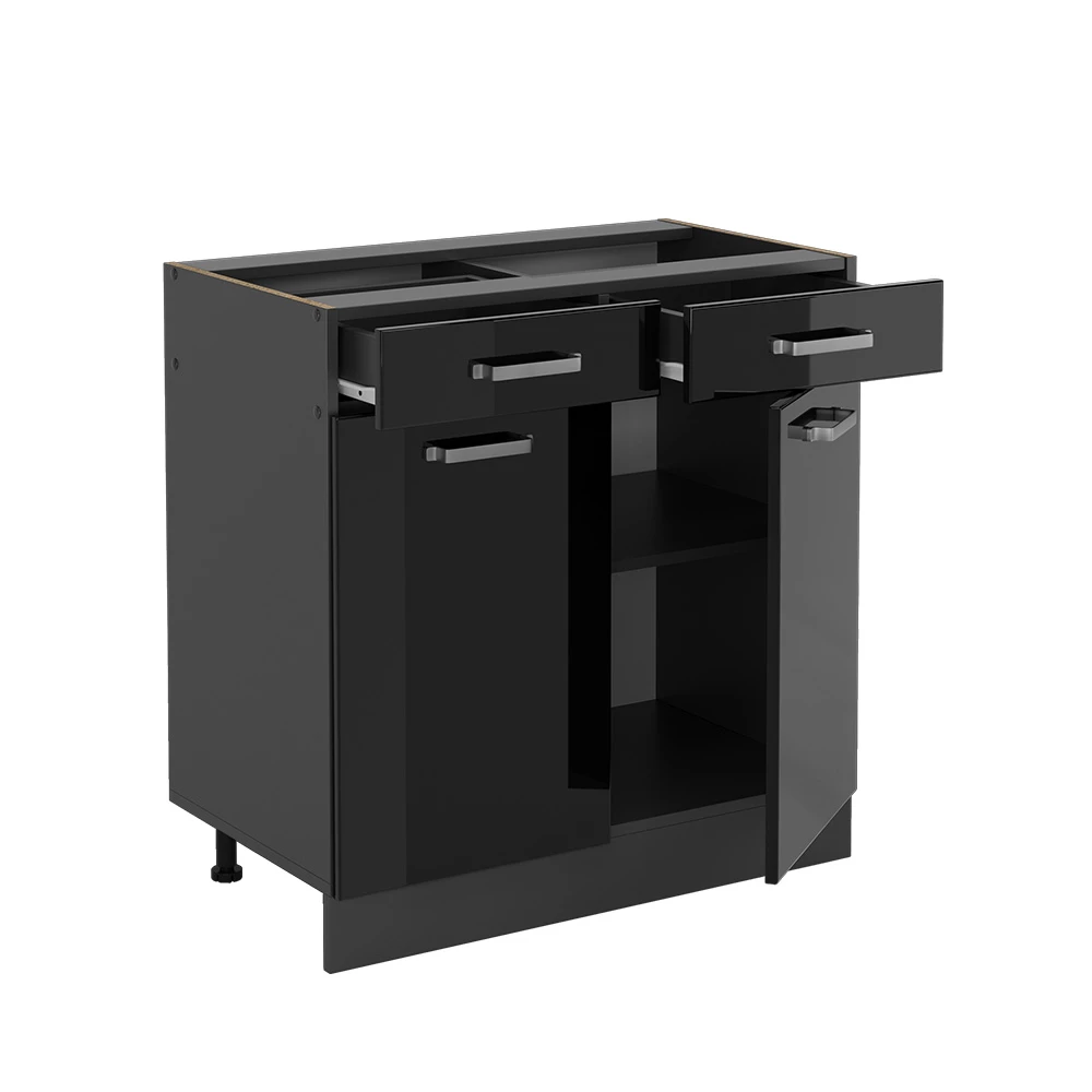 Vicco Küchenunterschrank "R-Line", Schwarz Hochglanz/Anthrazit, 80 cm ohne Arbeitsplatte