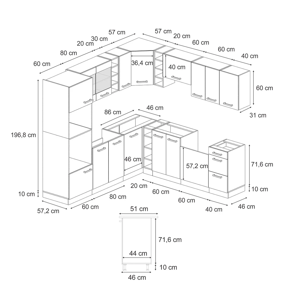Hörnkök in Blågrå/vit on white background