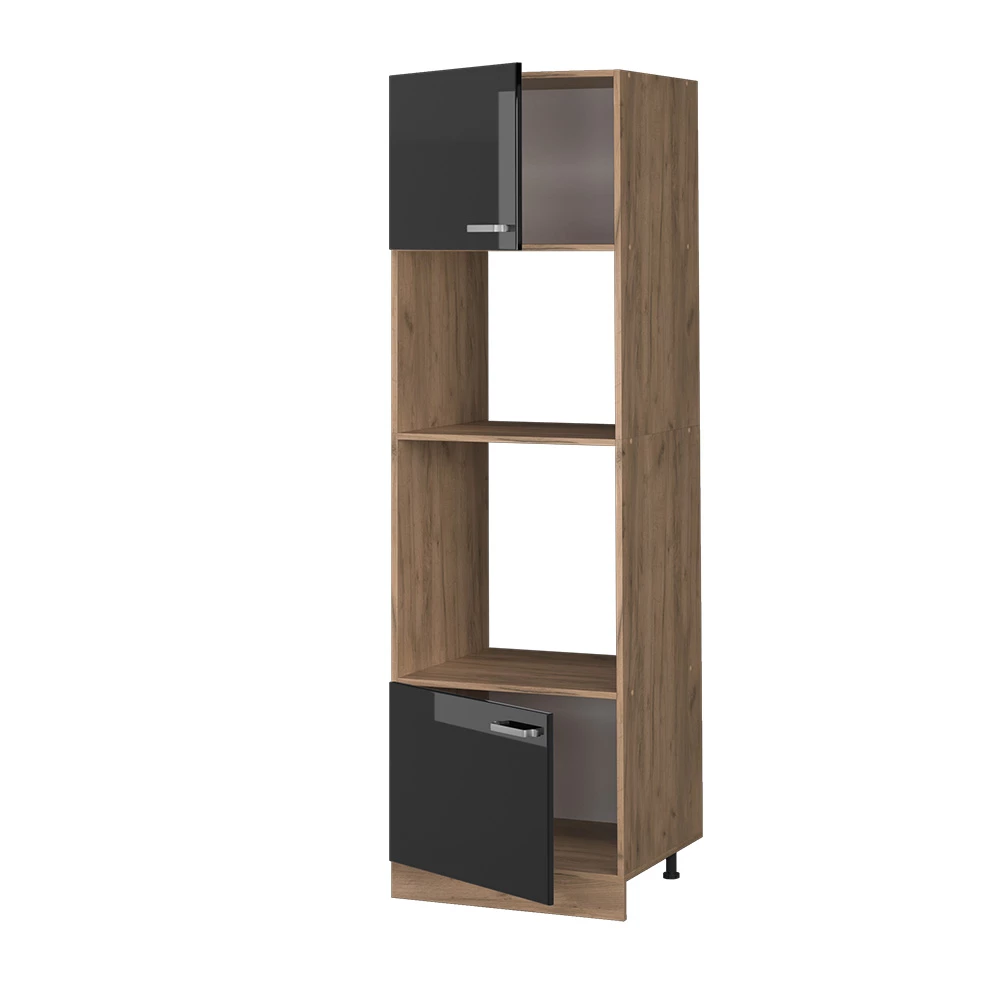 Vicco mobile cucina microonde "R-line", Nero lucido/Quercia dorata, 60 cm