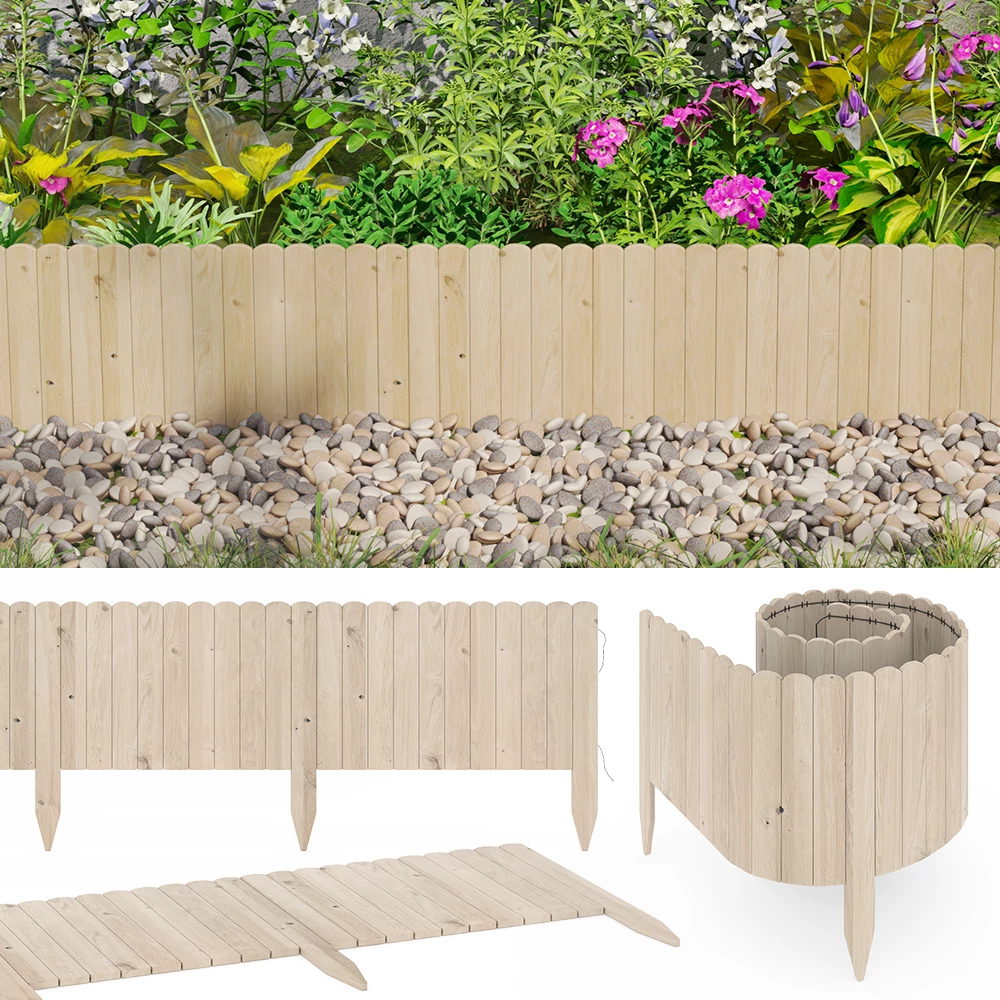 Gazonrand in Natuurlijk hout op een witte achtergrond