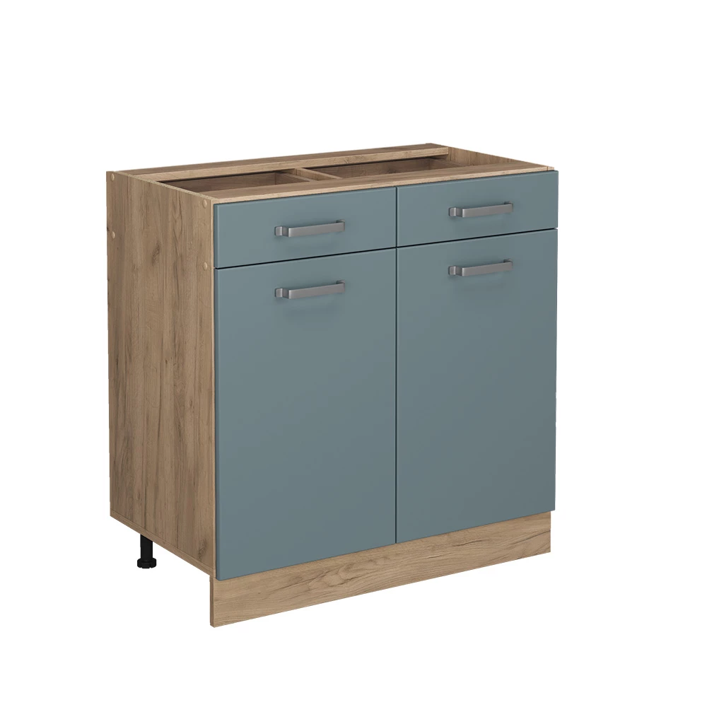Vicco Küchenunterschrank "R-Line", Blau-Grau/Goldkraft Eiche, 80 cm ohne Arbeitsplatte