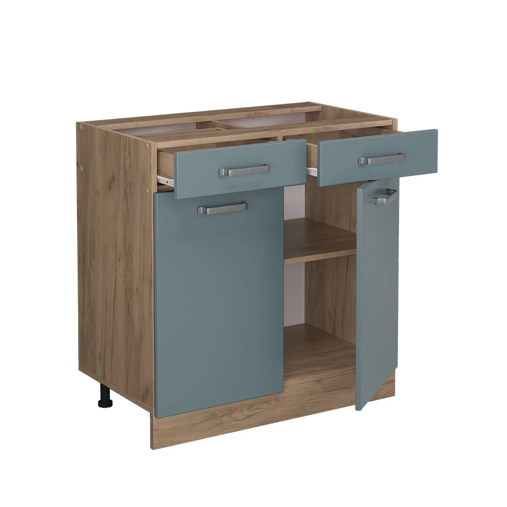 Vicco Küchenunterschrank "R-Line", Blau-Grau/Goldkraft Eiche, 80 cm ohne Arbeitsplatte